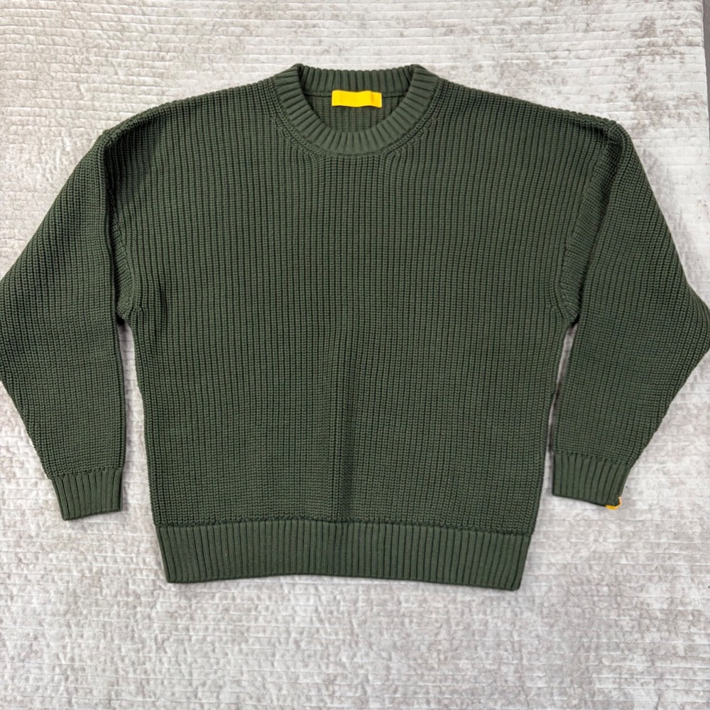 Yellow Label Co‎ Mens Olive Green Cotton Shaker Stitch Crewneck Sweater Small